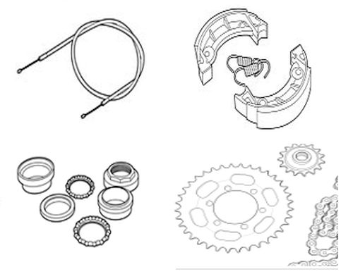 Zündapp – Wheels, cables, brake parts, fork parts, levers, chains, sprockets