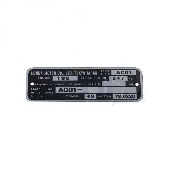 Type plate Frame Honda MB50 - AC01